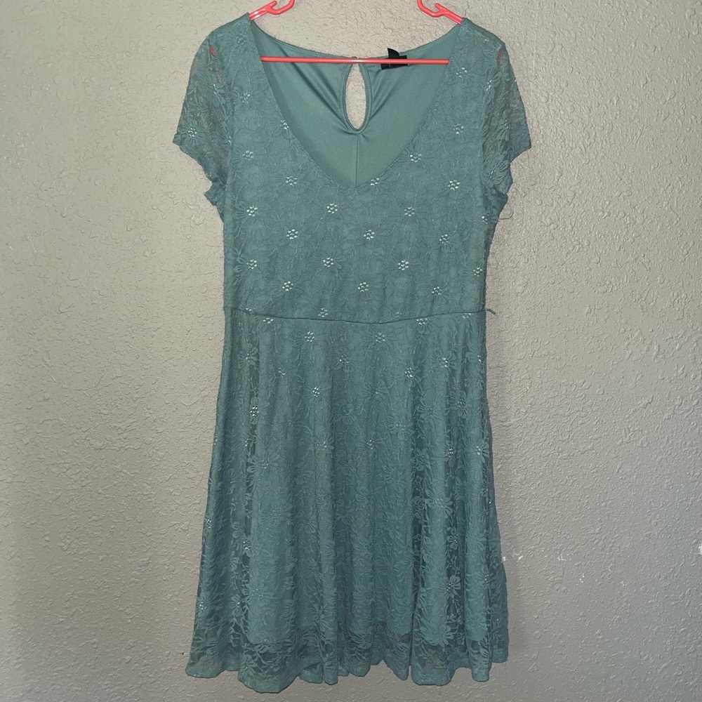 Torrid Large aqua blue lace skater dress